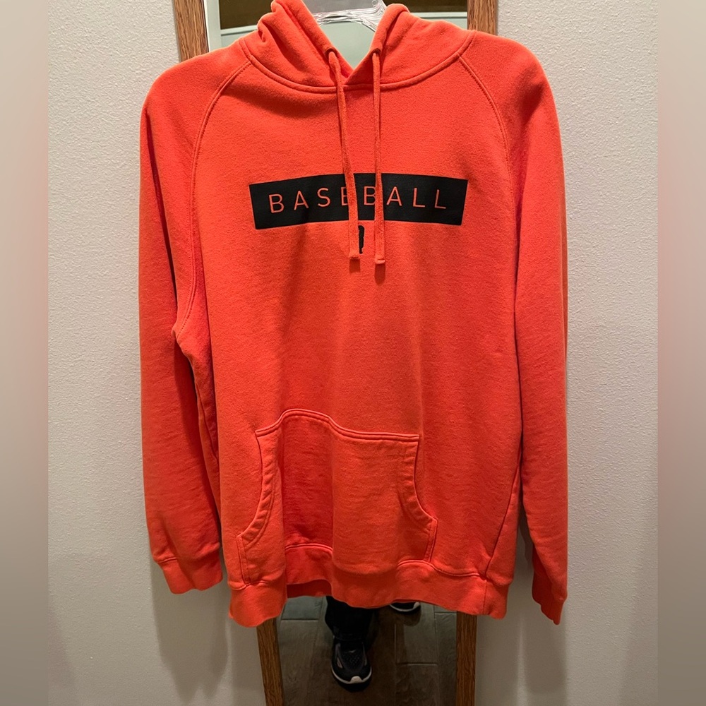Baseball lifestyle 101 hoodie orange with black letters Men’s extra Large